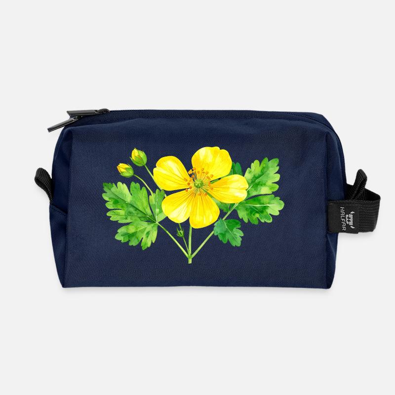 Schöllkraut – Aquarellillustration - Recycelte Kulturtasche - Navy