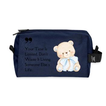 Your Time Is Limited / Teddy with Blue Ribbon - Recycled Toiletry Zip Bag - navy - Front