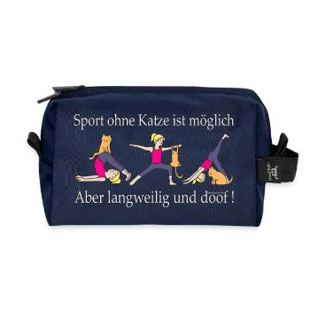 Sport mit Katze: Spaßiges Yoga-Motiv - Recycelte Kulturtasche - Navy - Vorne
