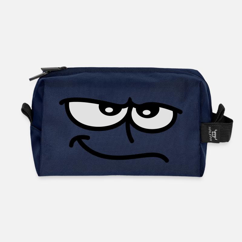 Ironisch guckendes schmunzelndes Cartoon Gesicht - Recycelte Kulturtasche - Navy