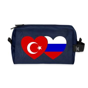 Turkey Russia Flag Heart - Recycled Toiletry Zip Bag - navy - Front