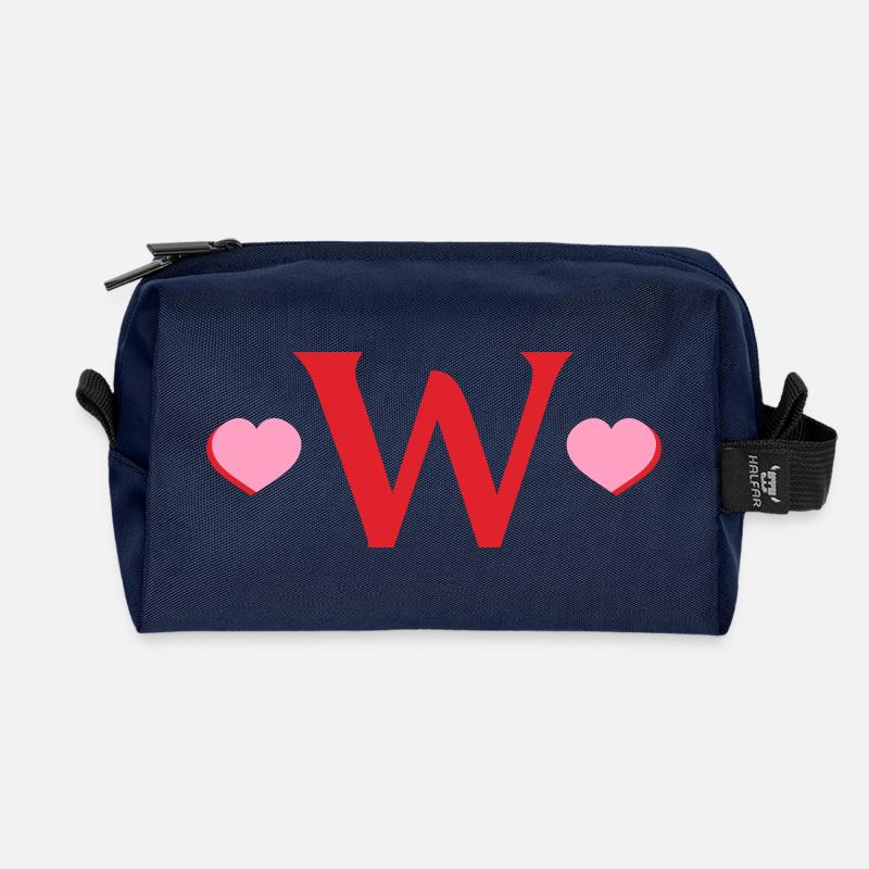 Buchstabe w Rote Herzen - Recycelte Kulturtasche - Navy
