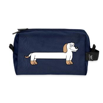 chien long teckel drôle long dessiné cool dessin animé - Trousse de toilette en tissu recyclé - marine - Devant