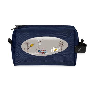 Flowers on gray ornament - Recycled Toiletry Zip Bag - navy - Front