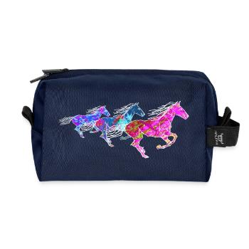 wilde Pferde pink blau Pferdefreunde galoppierend - Recycelte Kulturtasche - Navy - Vorne