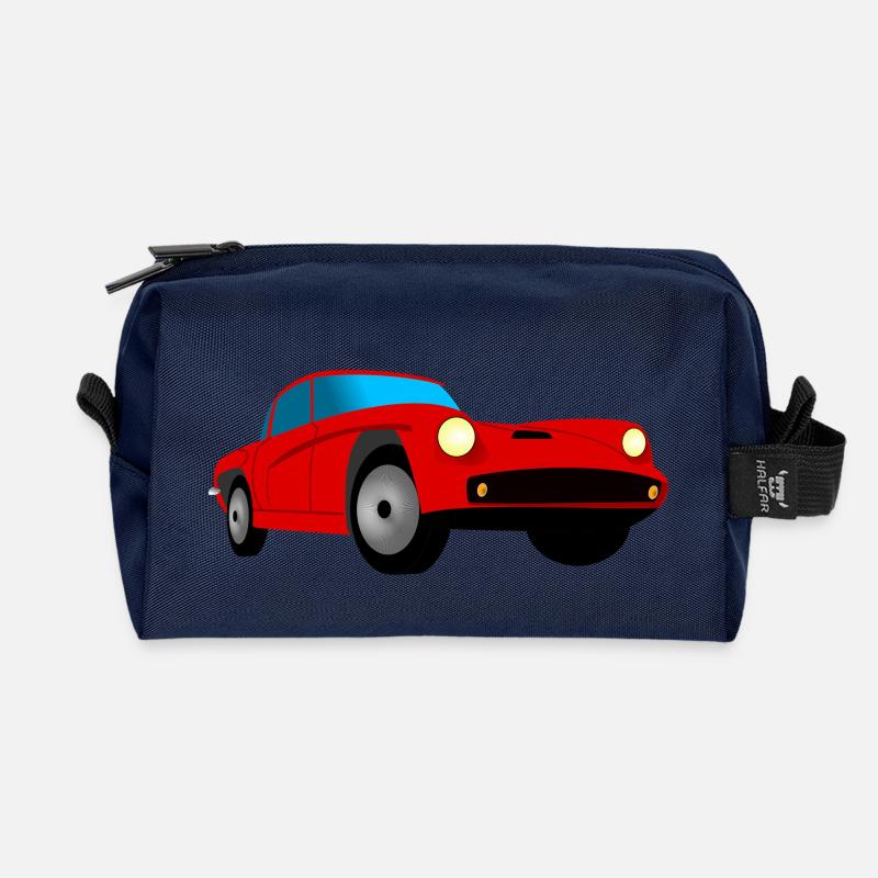 Red, stylish car. Gift - Recycled Toiletry Zip Bag - navy