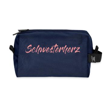 Schwesterherz in Rosa Geschenkidee für Schwestern - Recycelte Kulturtasche - Navy - Vorne