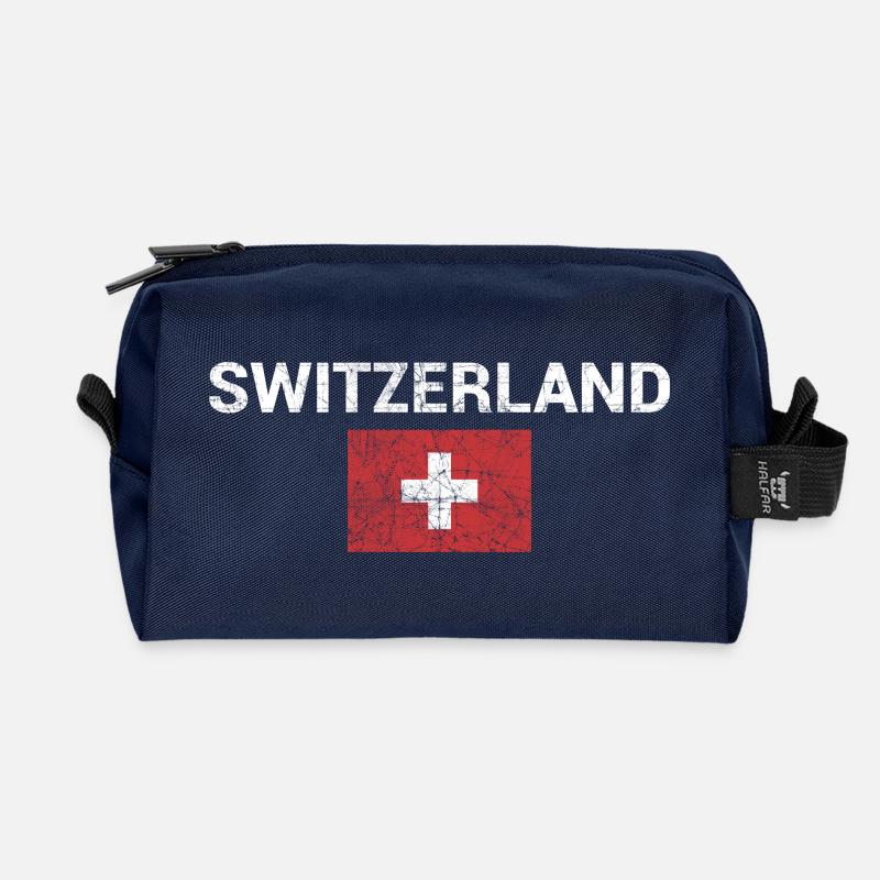 Schweizer Wortzeichen mit Flaggenemblem - Recycelte Kulturtasche - Navy