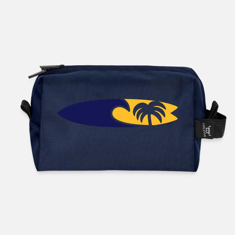Surfboard Wave Palm Tree - Recycled Toiletry Zip Bag - navy