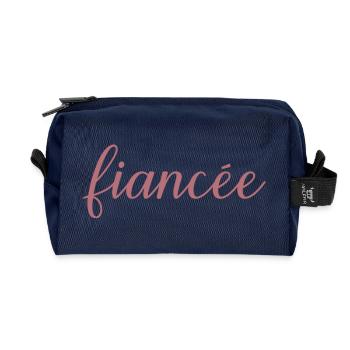 Fiancée Matching Engagement Wedding Honeymoon - Recycled Toiletry Zip Bag - navy - Front