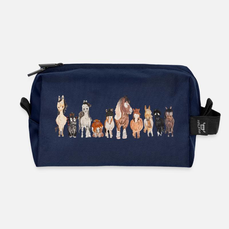 Cartoon Pferde Aquarell - Recycelte Kulturtasche - Navy
