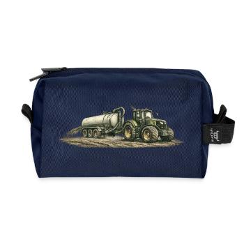 Vintage tractor with slurry tanker agriculture - Recycled Toiletry Zip Bag - navy - Front