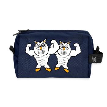 2 Eulen Bodybuilder Muskeln Bizeps Posen Gym Rat - Recycelte Kulturtasche - Navy - Vorne