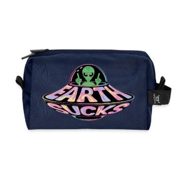 Neon UFO Earth Sucks Alien, Erde - Recycled Toiletry Zip Bag - navy - Front