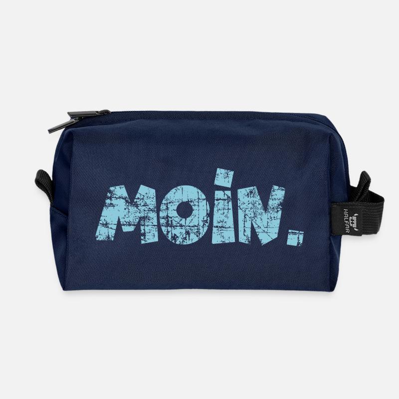 Moin. (Vintage Hellblau) Guten Morgen Gruß - Recycelte Kulturtasche - Navy