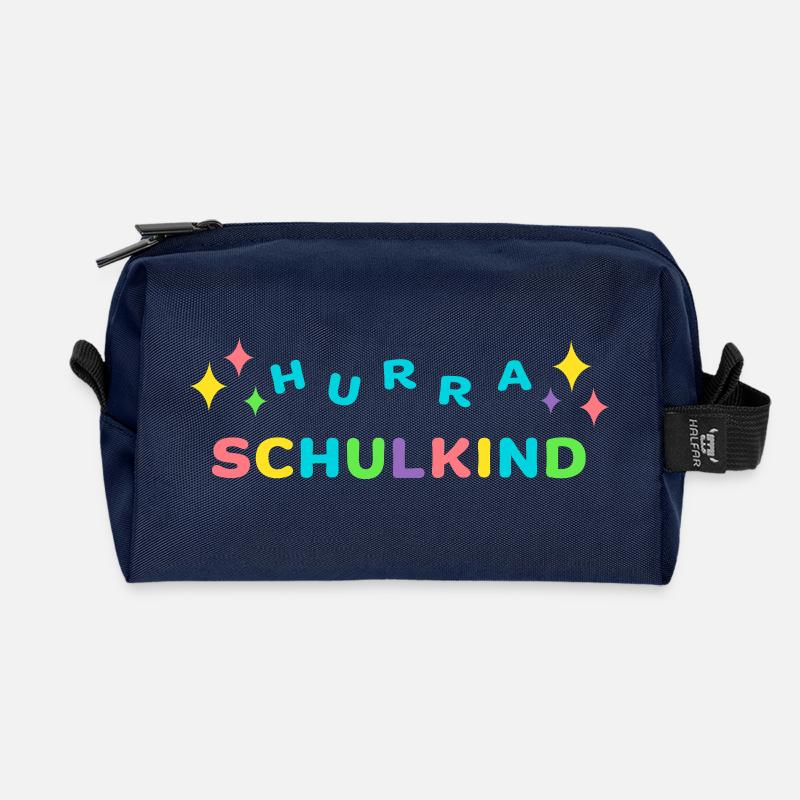 Hurra SCHULKIND Einschulung Klasse 1 - Recycelte Kulturtasche - Navy