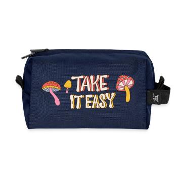Take It Easy – Retro Mushroom 70s Design - Recycled Toiletry Zip Bag - navy - Front