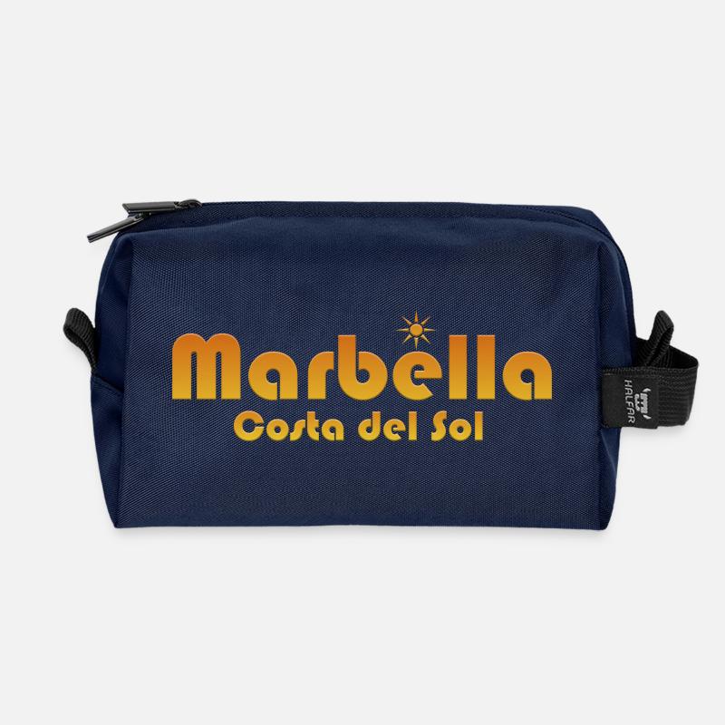 Marbella Costa del Sol-Sunburst Text - Recycelte Kulturtasche - Navy