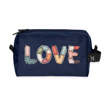 J’adore la couture patchwork design fait main - Trousse de toilette en tissu recyclé - marine - Devant