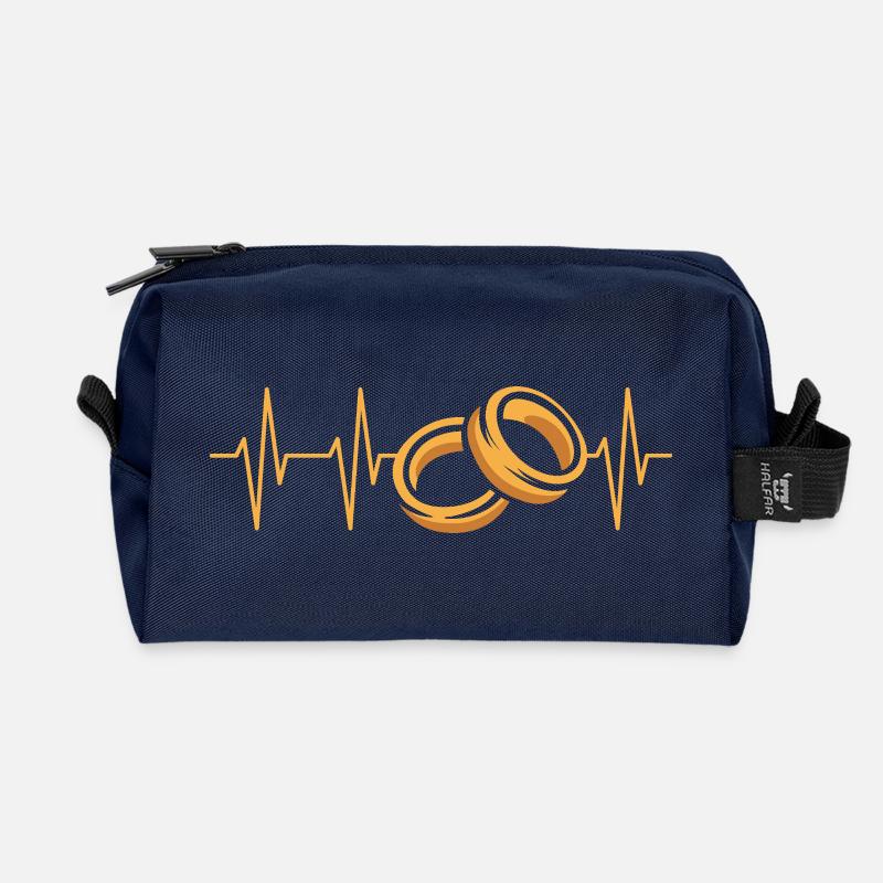 Eheringe Herzschlag Illustration - Recycelte Kulturtasche - Navy