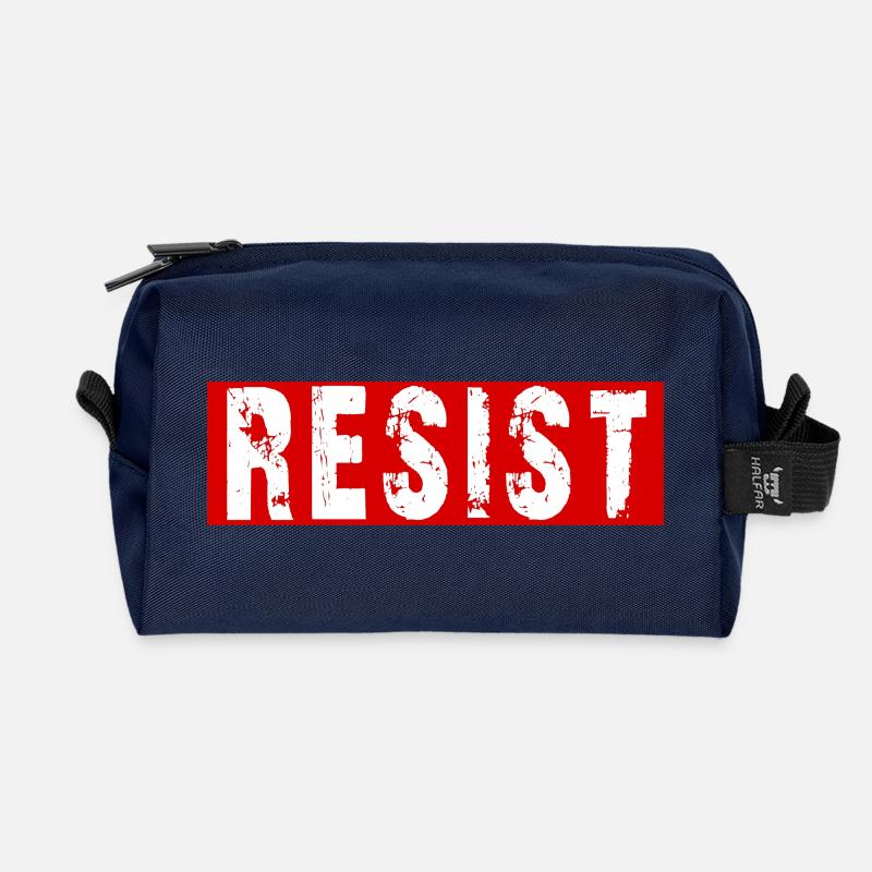 Resist Distressed Protest Typography - Recycled Toiletry Zip Bag - navy