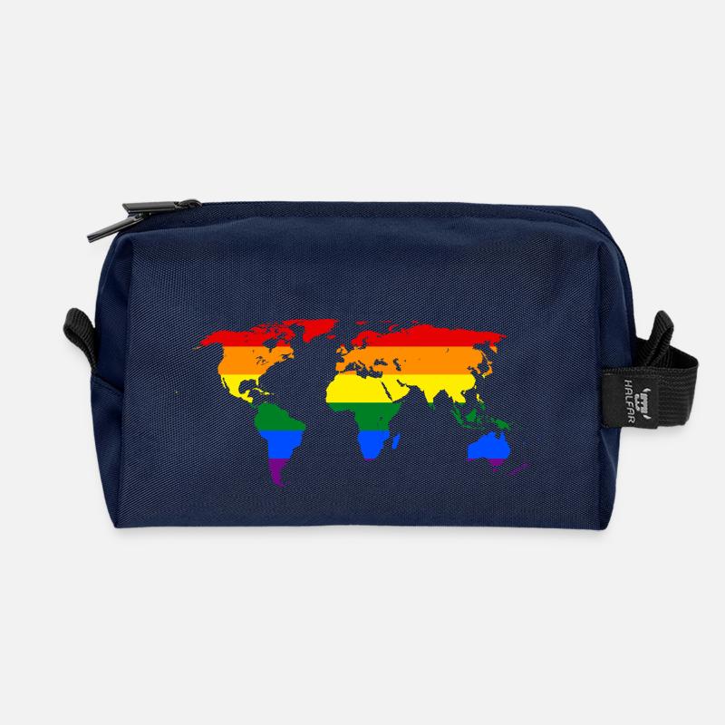 Regenbogen-Weltkarte - Recycelte Kulturtasche - Navy