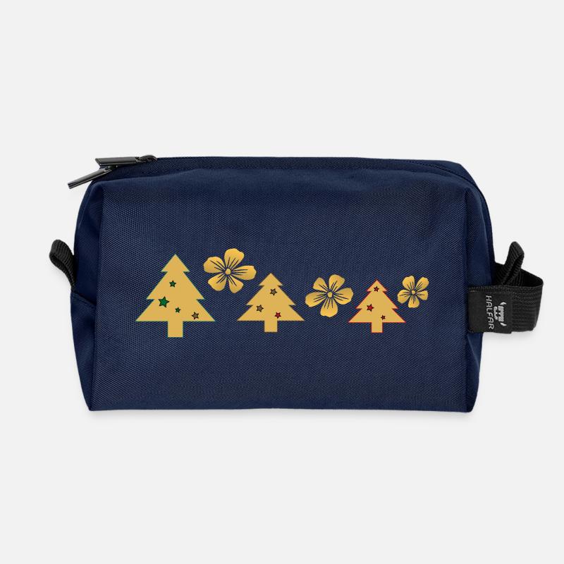 Goldene Weihnachtsbäume mit Blüten - Recycelte Kulturtasche - Navy
