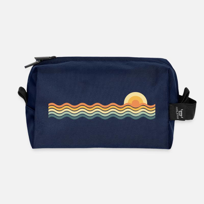 Sonne und Wellen - Recycelte Kulturtasche - Navy