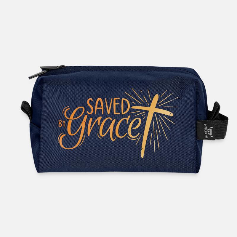 Saved by Grace Lettering - Recycelte Kulturtasche - Navy