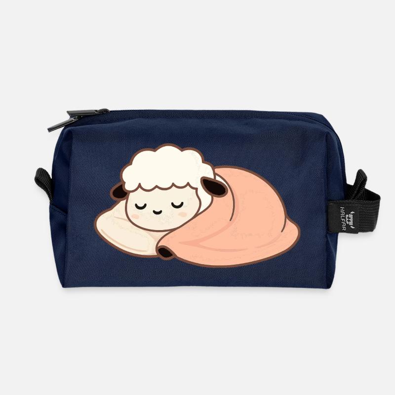 Sleeping Sheep with Pillow – gentle, calm - Recycled Toiletry Zip Bag - navy