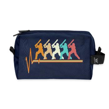 Cricket Heartbeat Retro Batsman Pulse Slogan - Recycled Toiletry Zip Bag - navy - Front