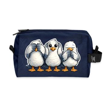 Three seagulls see nothing hear nothing say nothing - Recycled Toiletry Zip Bag - navy - Front