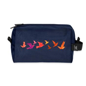 Migration des oiseaux en origami (rouge) - Trousse de toilette en tissu recyclé - marine - Devant