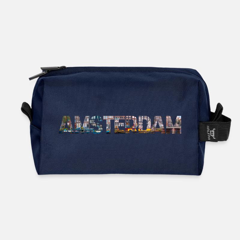 Amsterdam Stadtansicht Typo Collage - Recycelte Kulturtasche - Navy