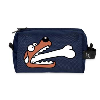 Dog Greedy Hungry Big Bone Swallowed - Recycled Toiletry Zip Bag - navy - Front
