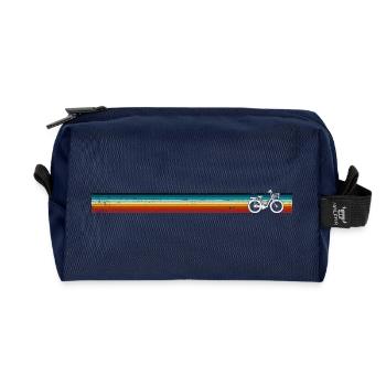 Vélo rétro sur des rayures arc-en-ciel - Trousse de toilette en tissu recyclé - marine - Devant