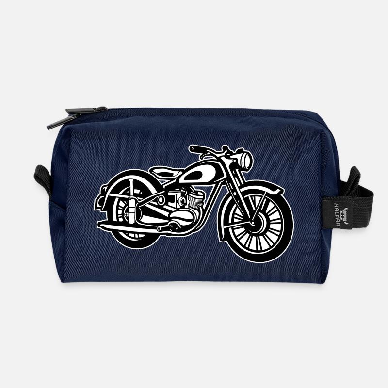 Motorcycle / Classic Motorcycle 04_black white - Recycled Toiletry Zip Bag - navy