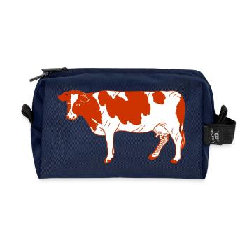 Kuhrotes Fell schaut zur Seite - Recycelte Kulturtasche - Navy - Vorne