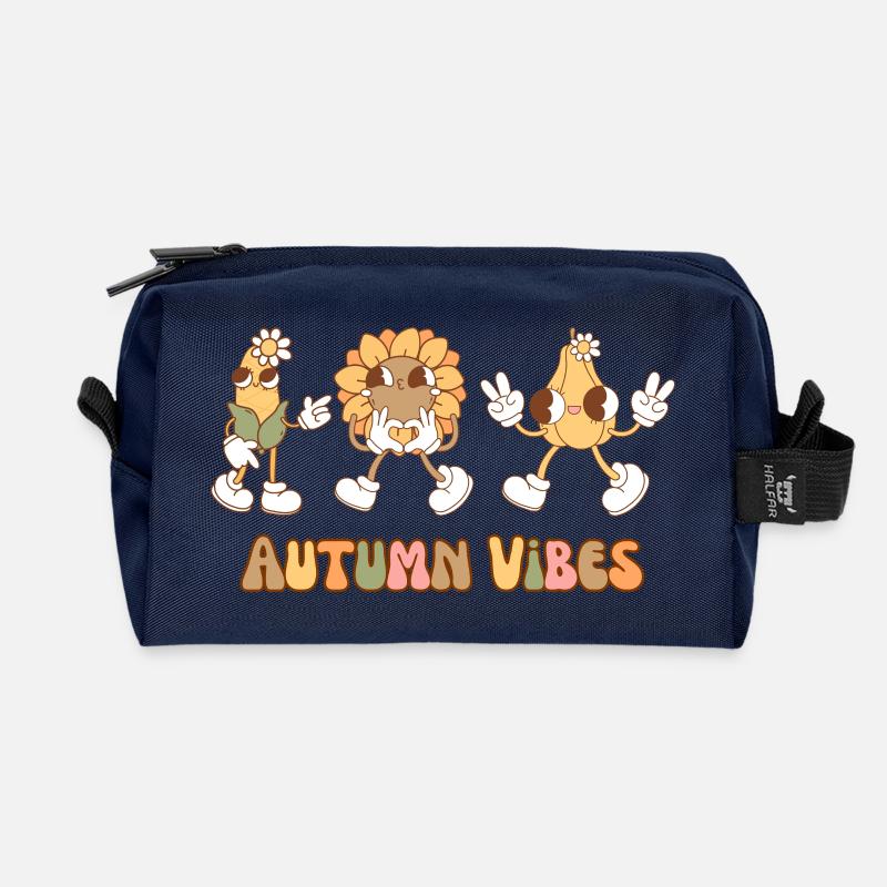 🍂 Autumn Vibes – Retro Cute Style 🌻🌽 - Recycelte Kulturtasche - Navy
