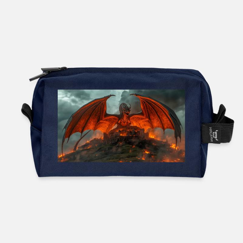 Ein Drache bedroht Beowulfs friedliches Königreich - Recycelte Kulturtasche - Navy