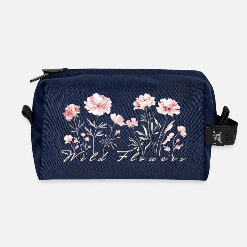 Wilde Blumen - Recycelte Kulturtasche - Navy