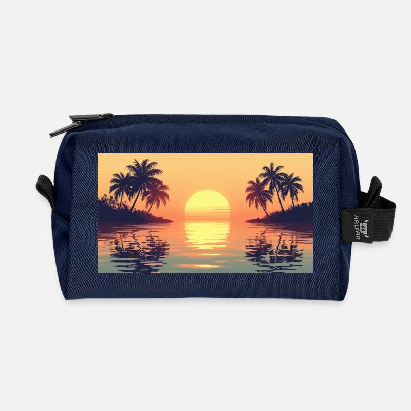 Coucher de soleil sur une île tropicale - Trousse de toilette en tissu recyclé - marine