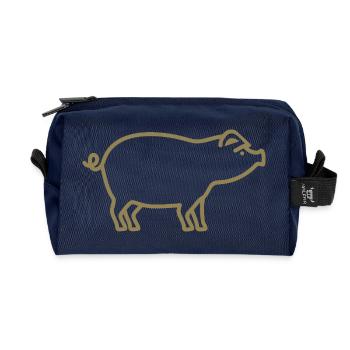 Cute Pig Silhouette Minimalist Farmer - Recycled Toiletry Zip Bag - navy - Front