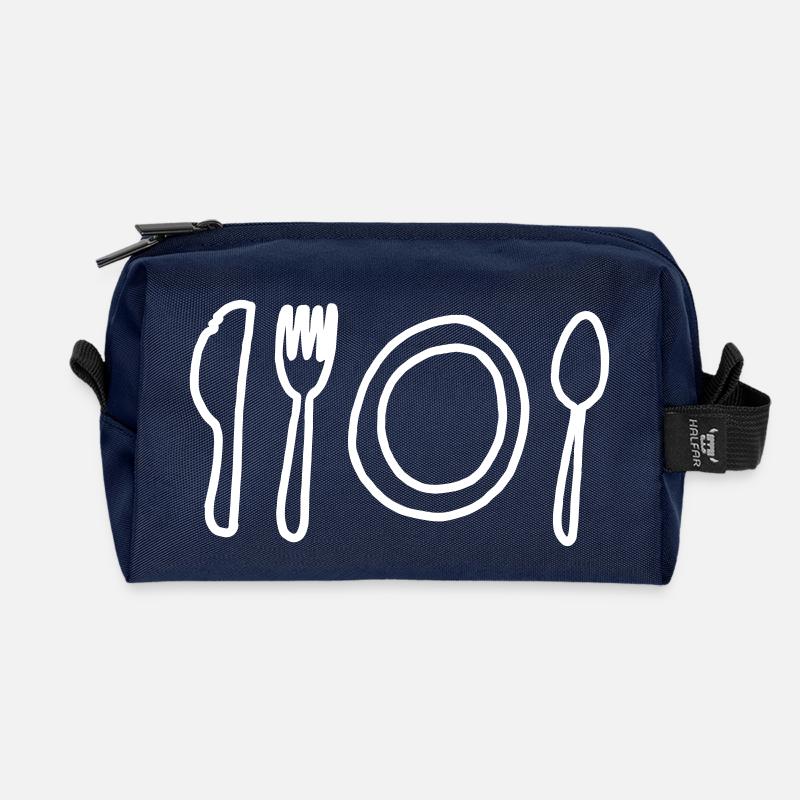 Besteck und Teller,Messer,Platte,Löffel,Teller, - Recycelte Kulturtasche - Navy