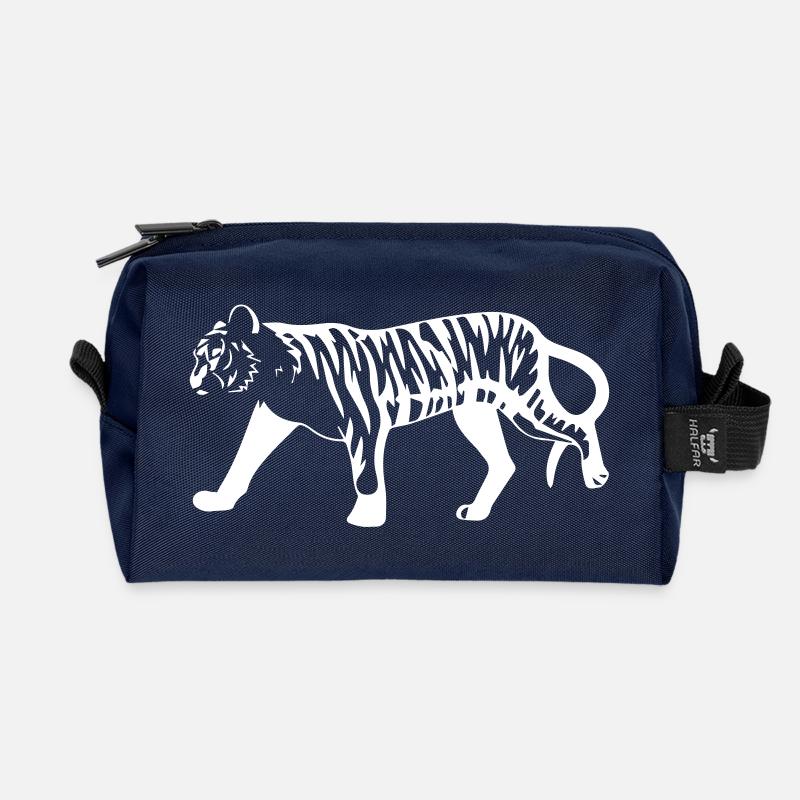 Stilisierter Tiger mit Tiermuster - Recycelte Kulturtasche - Navy