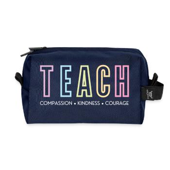 TEACH | Inspirational Teacher Print - Recycled Toiletry Zip Bag - navy - Front
