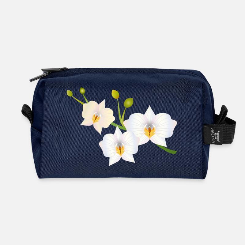 zarte opalisierende weiße Blüten einer Orchidee - Recycelte Kulturtasche - Navy