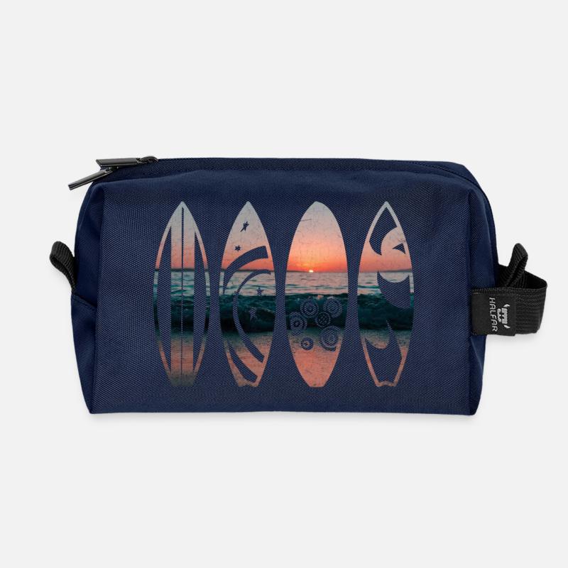 planches de surf coucher du soleil - Trousse de toilette en tissu recyclé - marine