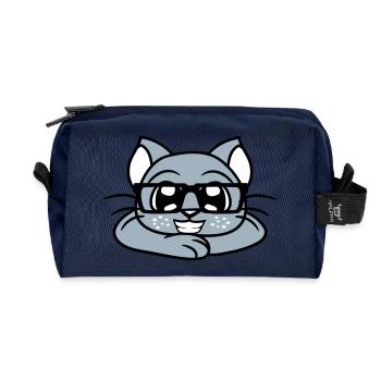 Smart Nerd Cat Horn-Rimmed Glasses Geek Kitten Glasses - Recycled Toiletry Zip Bag - navy - Front