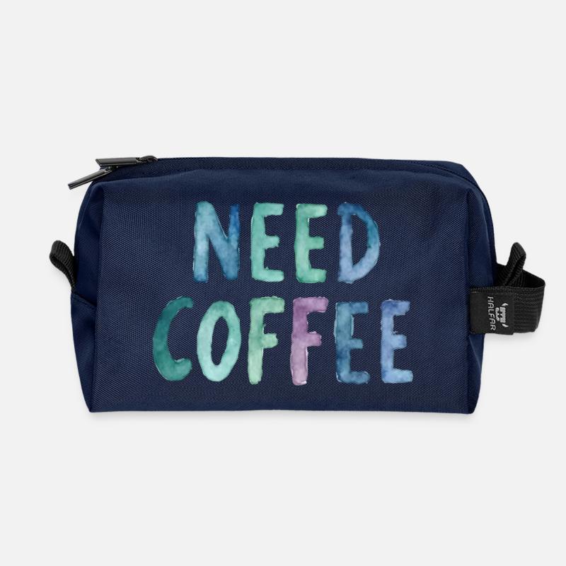 Need Coffee Watercolor Text - Recycled Toiletry Zip Bag - navy